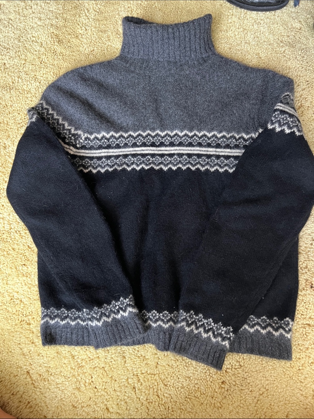 Brooks Brothers Black and Gray Fair Isle Turtleneck Sweater